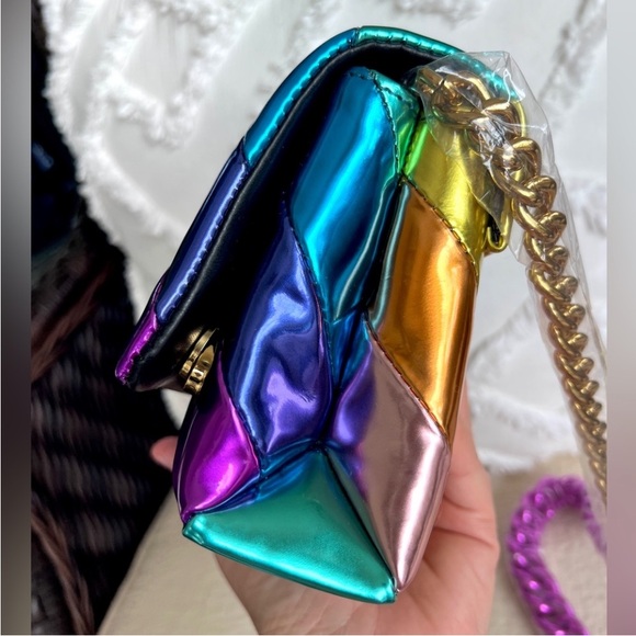KURT GEIGER Liquid Metallic Patent RAINBOW Crossbody Clutch LARGE EAGLE HEAD - Picture 9 of 16